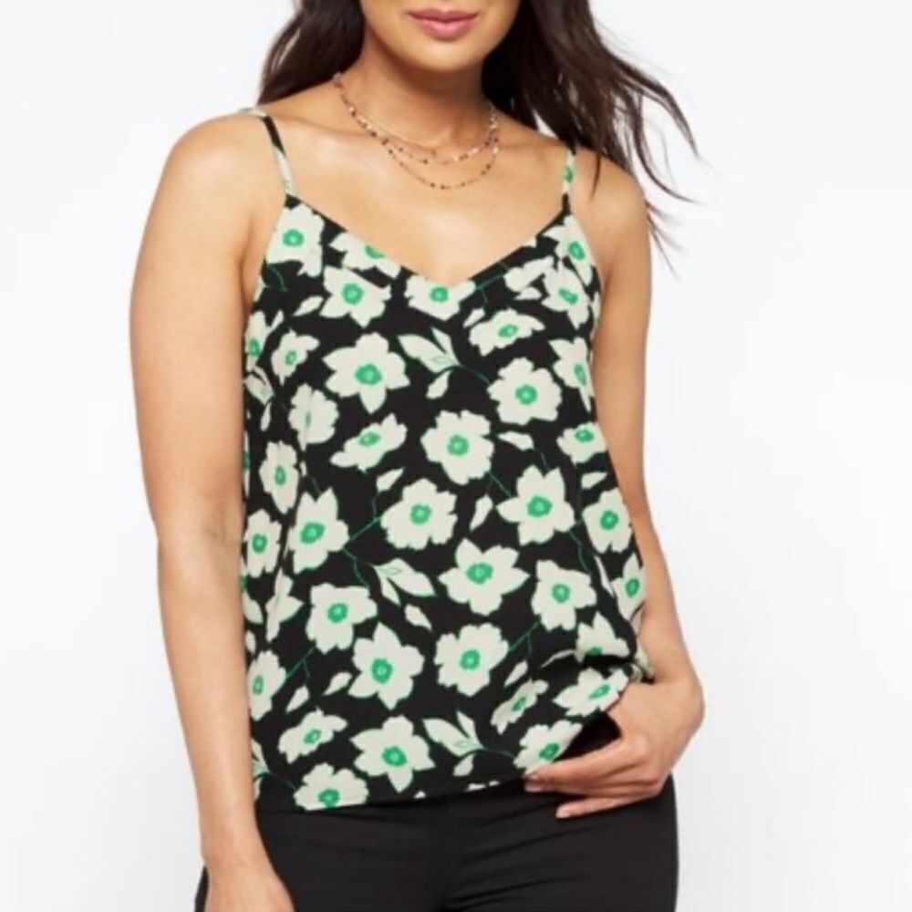 41 Hawthorn Lulu Banded Neck Sleeveless Floral Cami Tank Top size Medium Navy